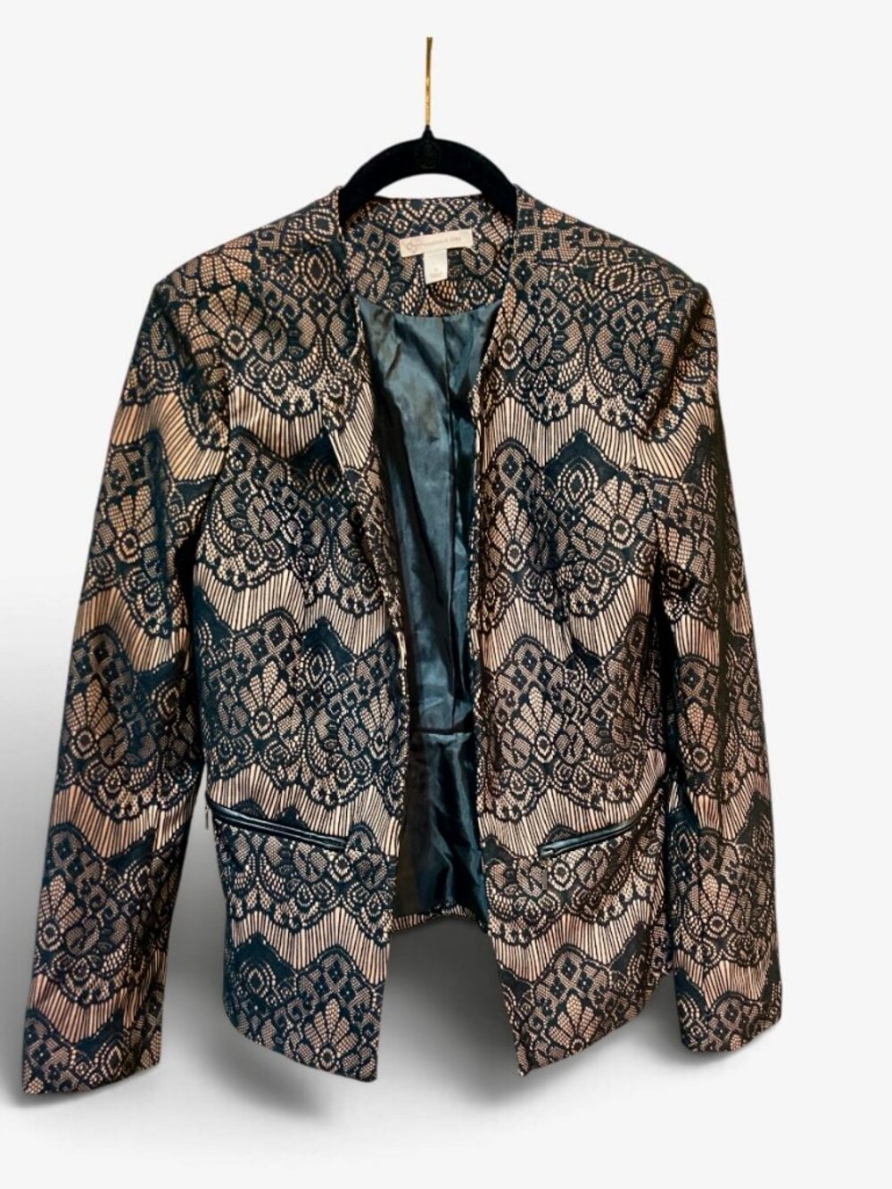 CB Established 1962 Open Front Blazer Small Black Lace / Nude